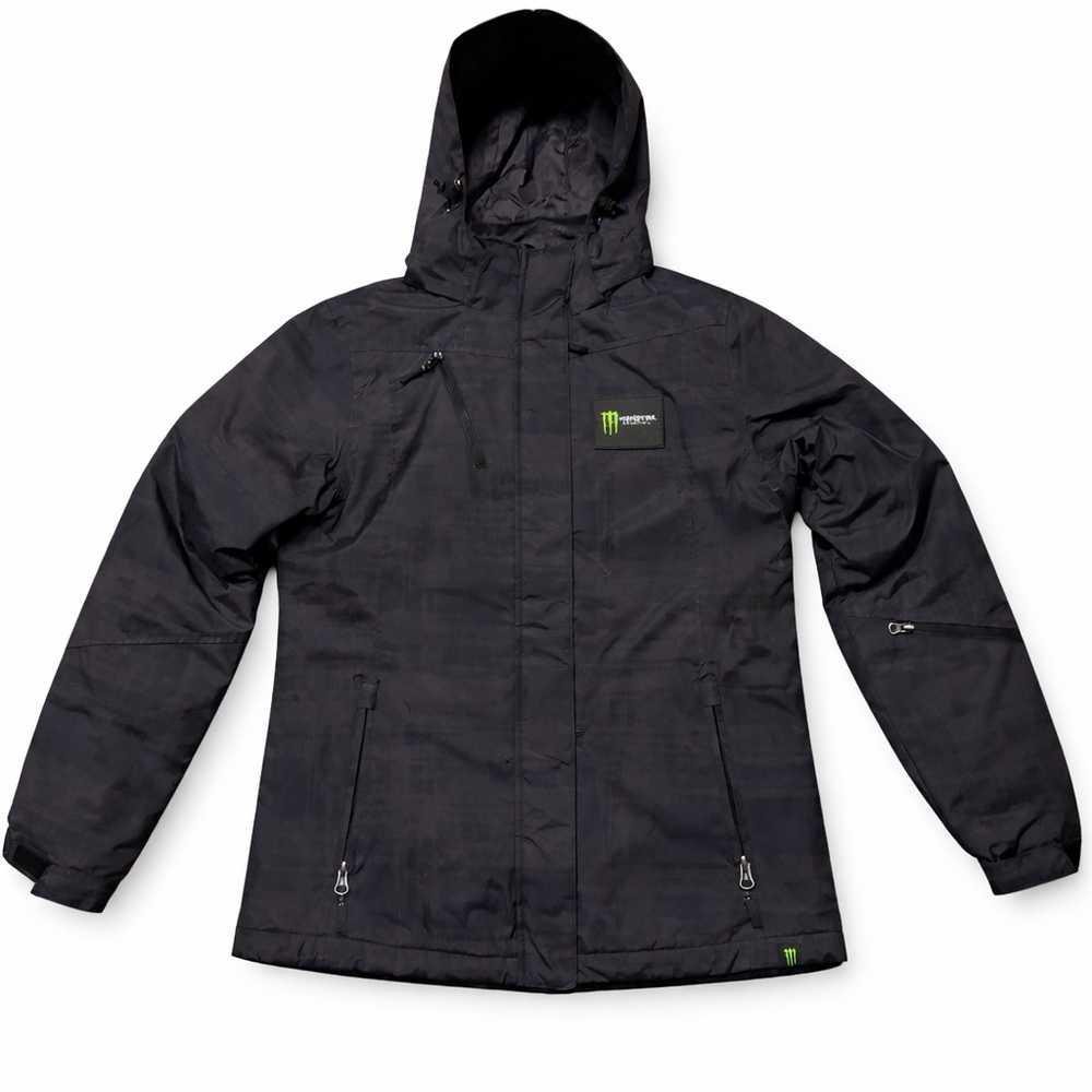 Monster Energy Black Hooded full zip insulated moto jacket EUC